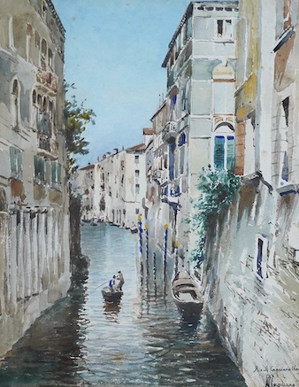 Michele Capuano (Italian, 19th. C), watercolour, Venetian canal, signed and inscribed, 30 x 23cm. Condition - fair